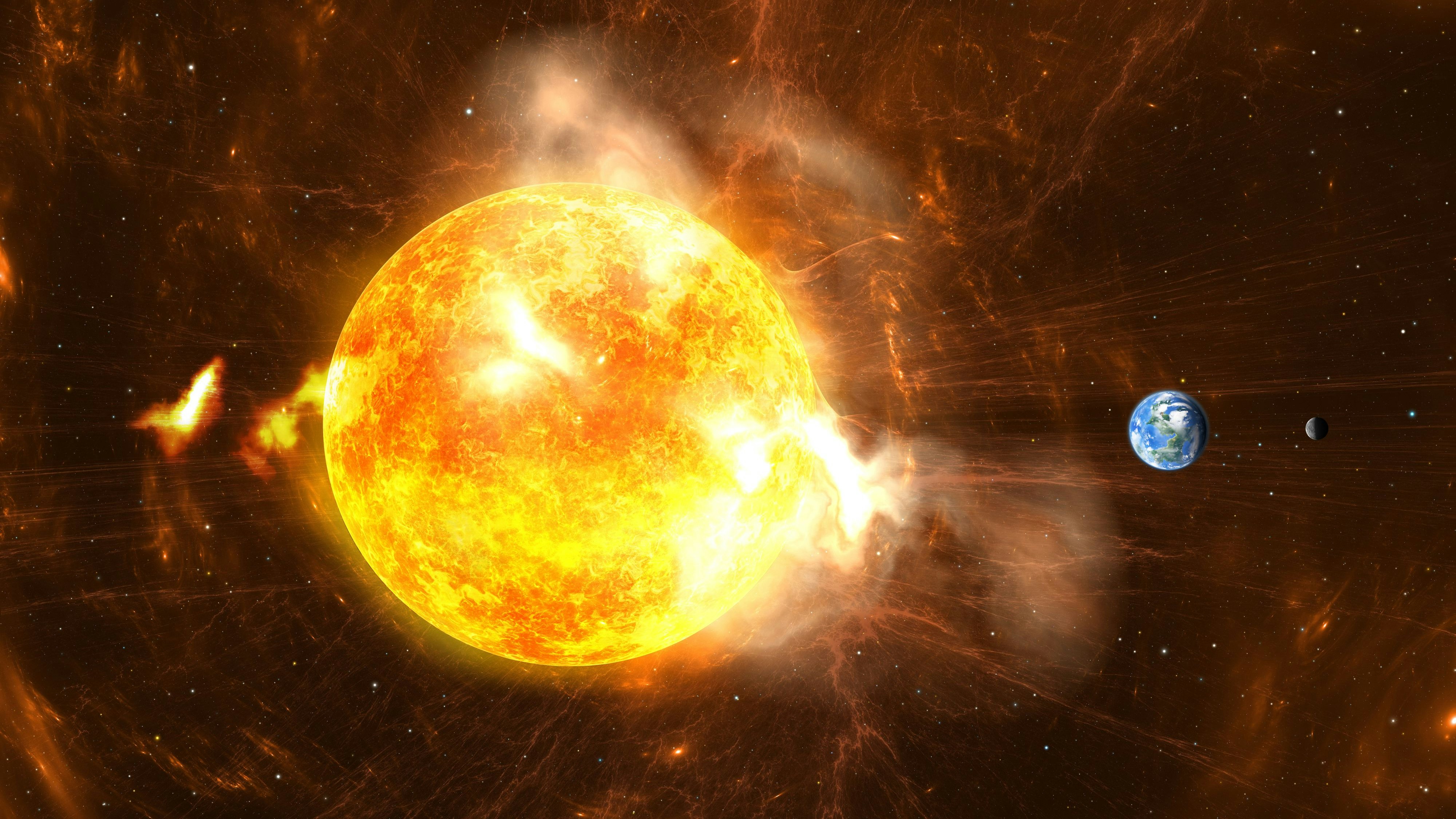 Giant Solar Flares. Sun producing super-storms and massive radiation bursts. All elements made by me