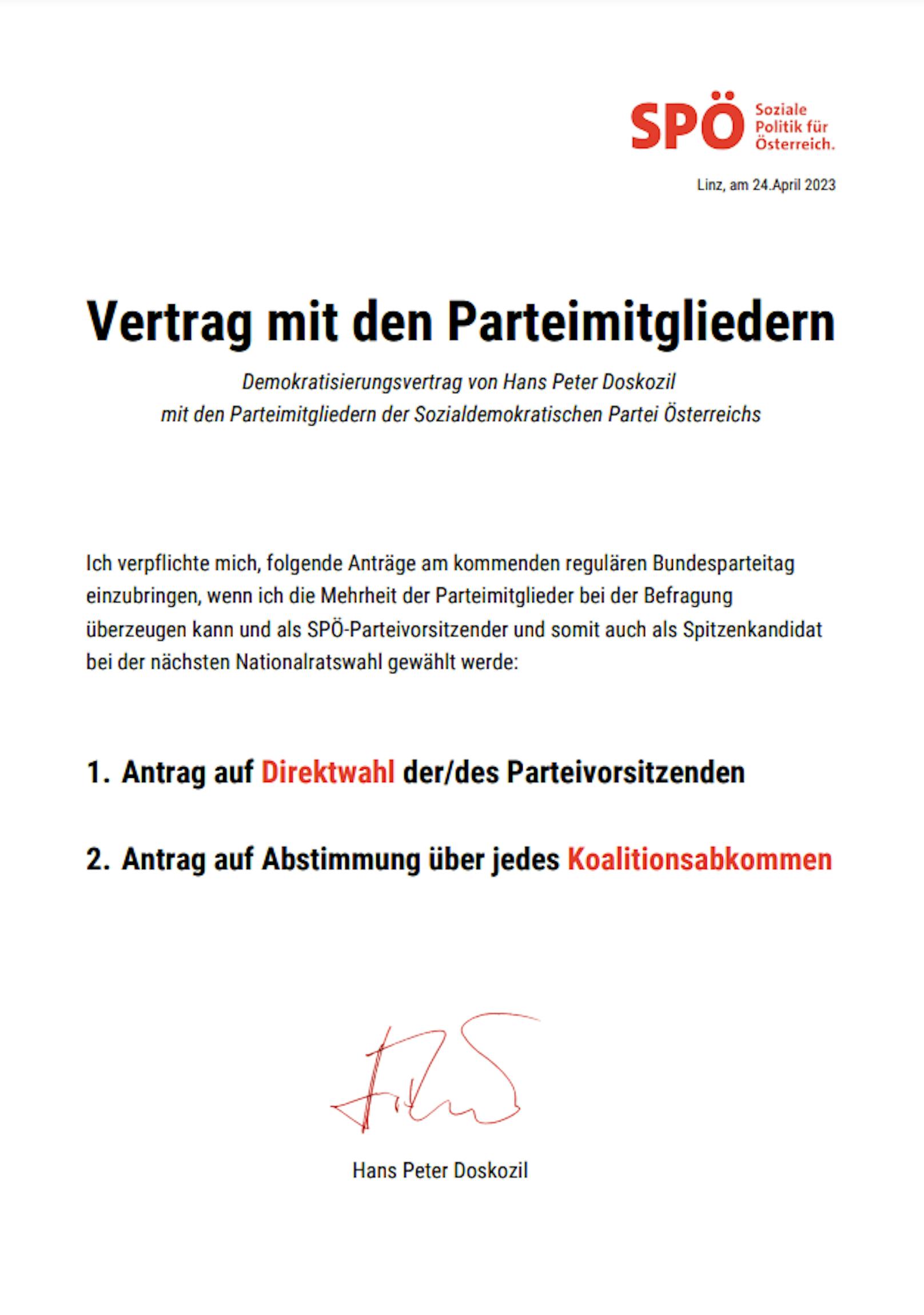 Dort wird der SPÖ-Vertrag präsentiert.