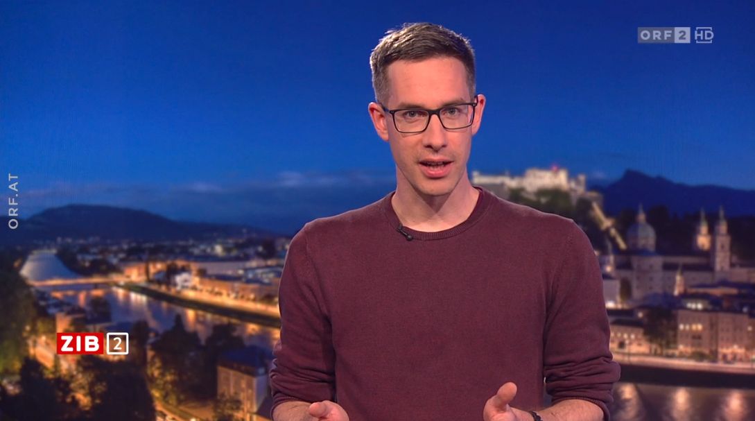 <strong>Kay-Michael Dankl</strong> nach dem KPÖ-Wahlbeben in Salzburg zu Gast in der ZIB2 mit Martin Thür am 24. April 2023.