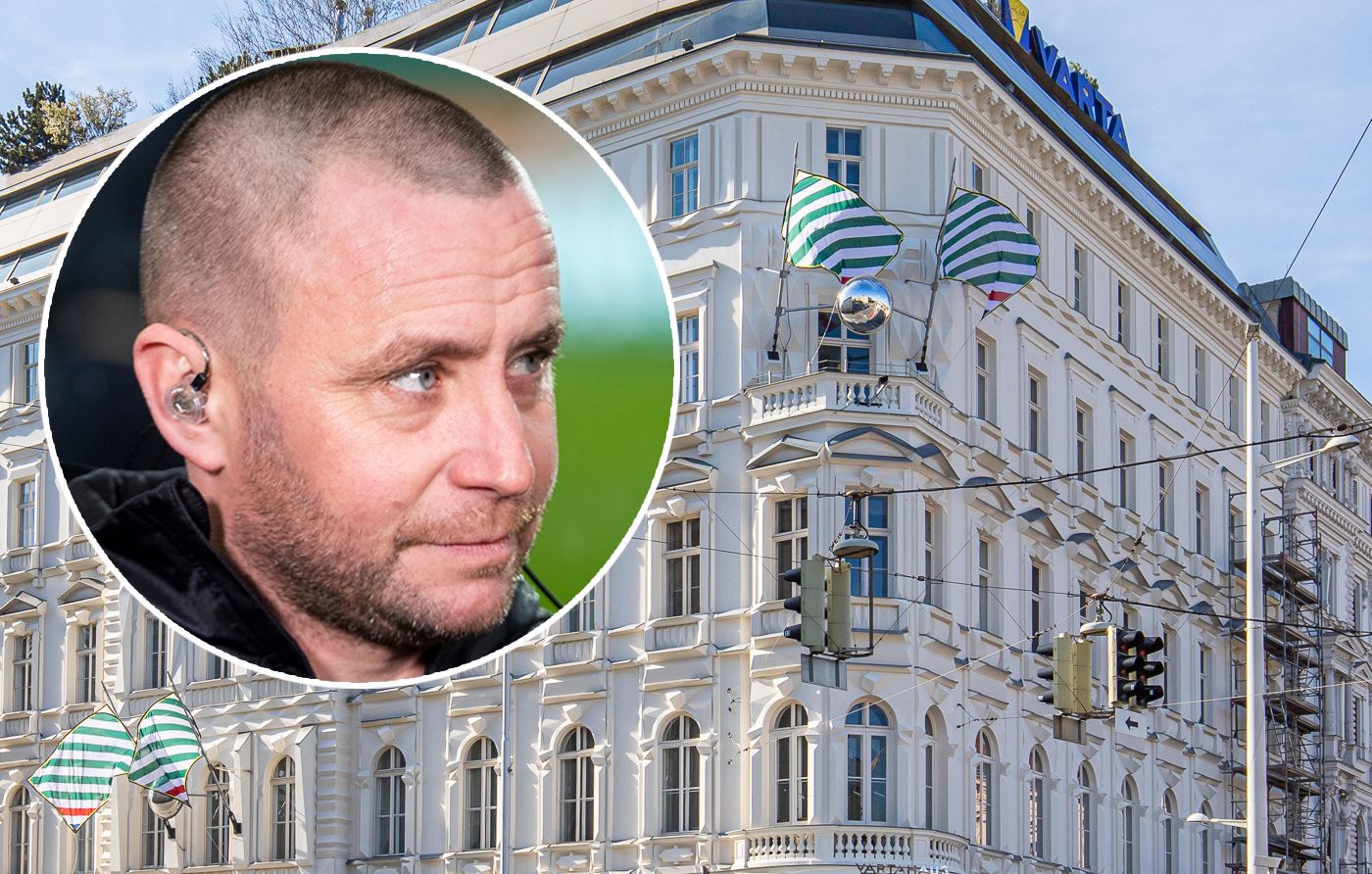 Rapid-Geschäftsführer Steffen Hofmann (l.) sieht Rapid-Fahnen in seinem früheren Heimatbezirk