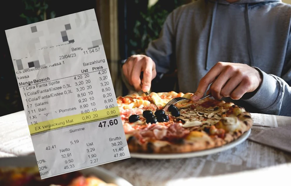 Die Familie ließ ein paar Stücke Pizza einpacken und diese wurde extra verrechnet.