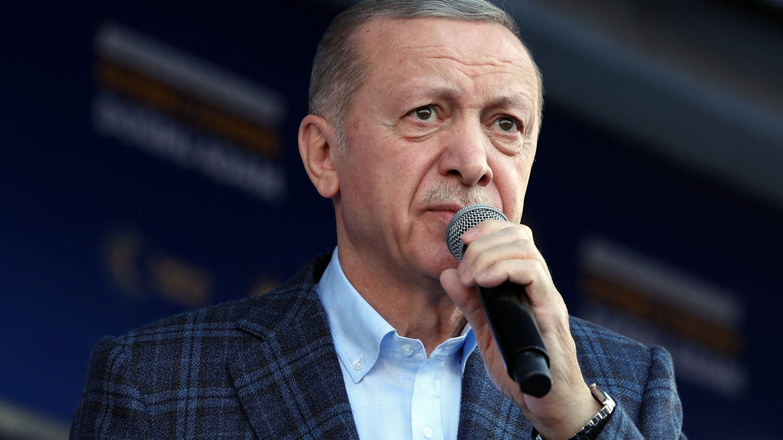 Der türkische Präsident Recep Tayyip Erdogan während einer Wahlkampfveranstaltung am 24. April 2023.