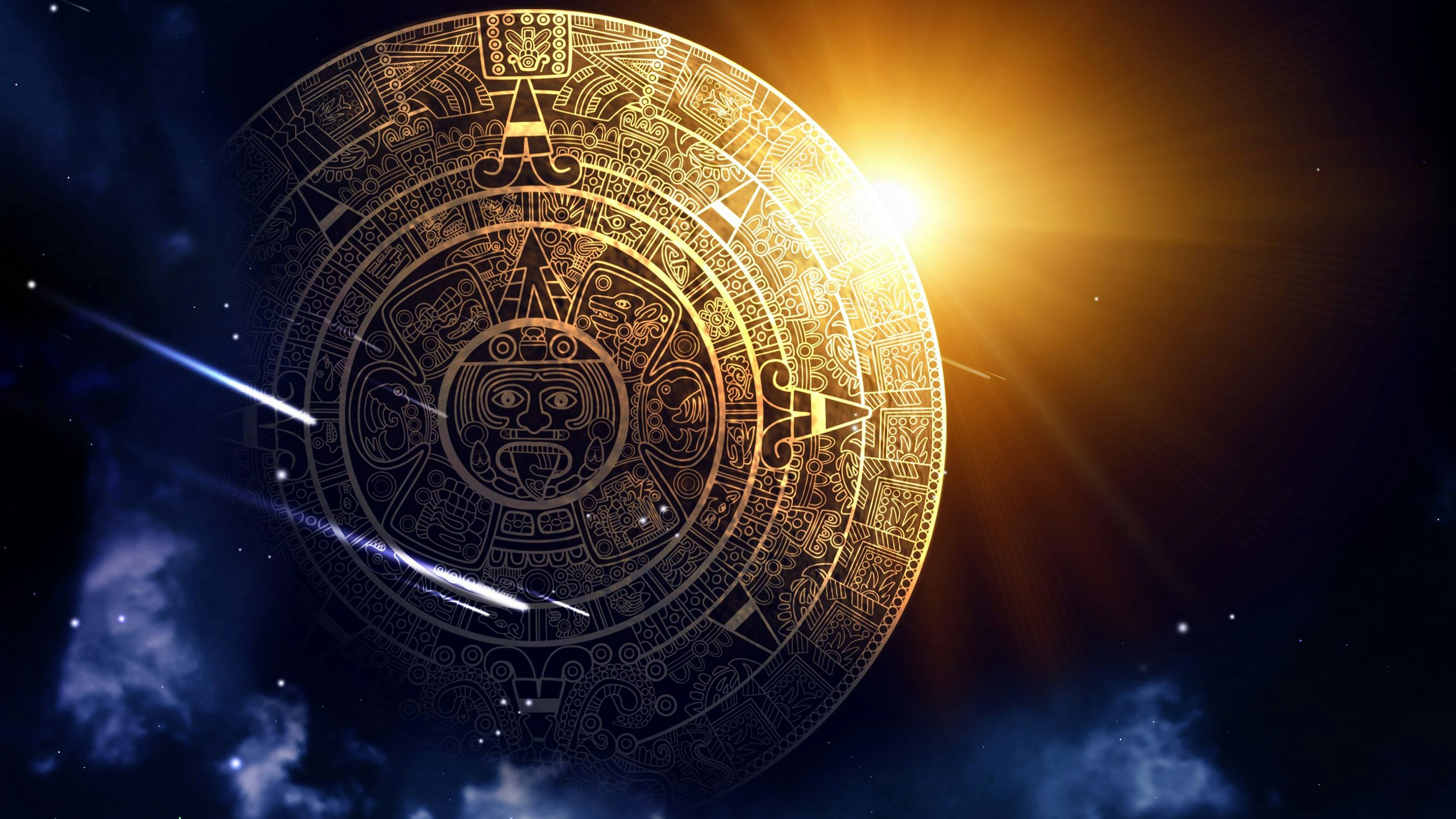 Horizontal background with Maya calendar and Earth