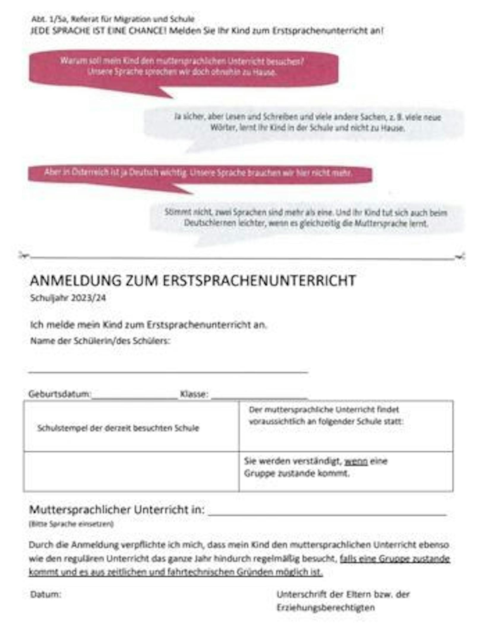 Dieses Formular wurde an alle Schulen geschickt.