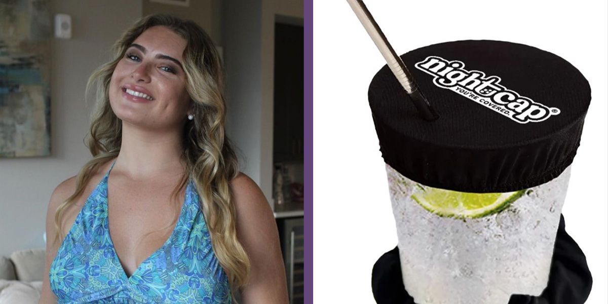 Das "Nightcap" (Bild) ist ein elastischer Schutzdeckel, der auf verschiedene Gläser und Tassen passt, die in Clubs, Bars und auf Hauspartys verwendet. Er ist waschbar und wieder verwendbar. 