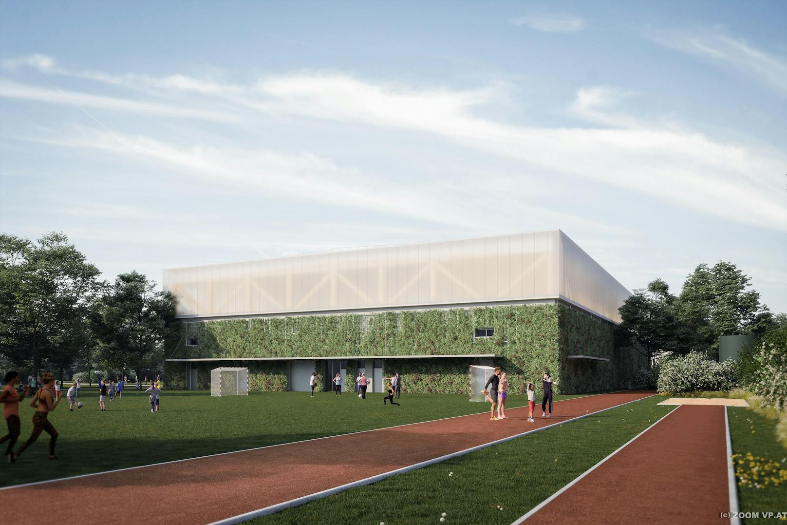 So wird die neue "Sport & Fun"-Halle in Wien-Leopoldstadt ausschauen. Ab September 2023 soll sie in Betrieb sein.