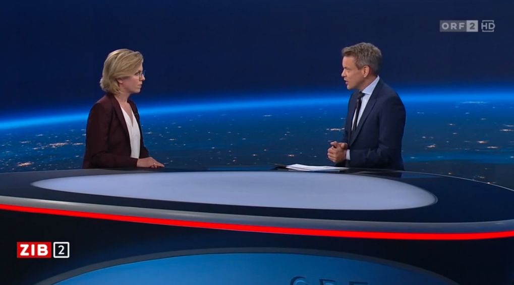 Energieministerin Leonore Gewessler zu ihren OMV-Gasplänen in der ZIB2 mit Martin Thür am 28. April 2023.