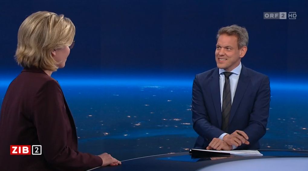 Energieministerin Leonore Gewessler zu ihren OMV-Gasplänen in der ZIB2 mit Martin Thür am 28. April 2023.
