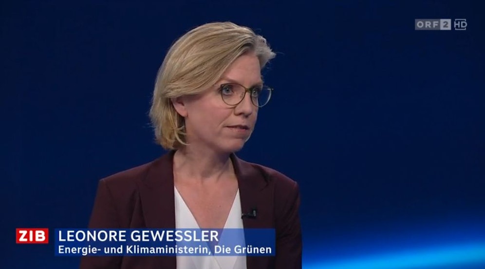 Energieministerin Leonore Gewessler zu ihren OMV-Gasplänen in der ZIB2 mit Martin Thür am 28. April 2023.
