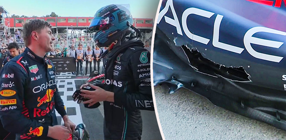 George Russell riss im Duell mit Max Verstappen ein riesiges Loch in den RB19 von Max Verstappen. 