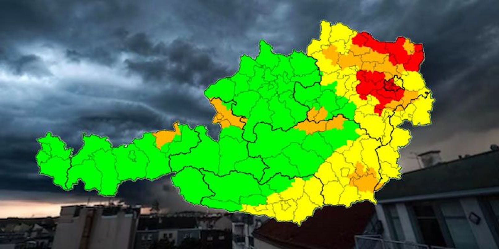 Unwetter-Alarm am Samstag im Osten Österreichs.