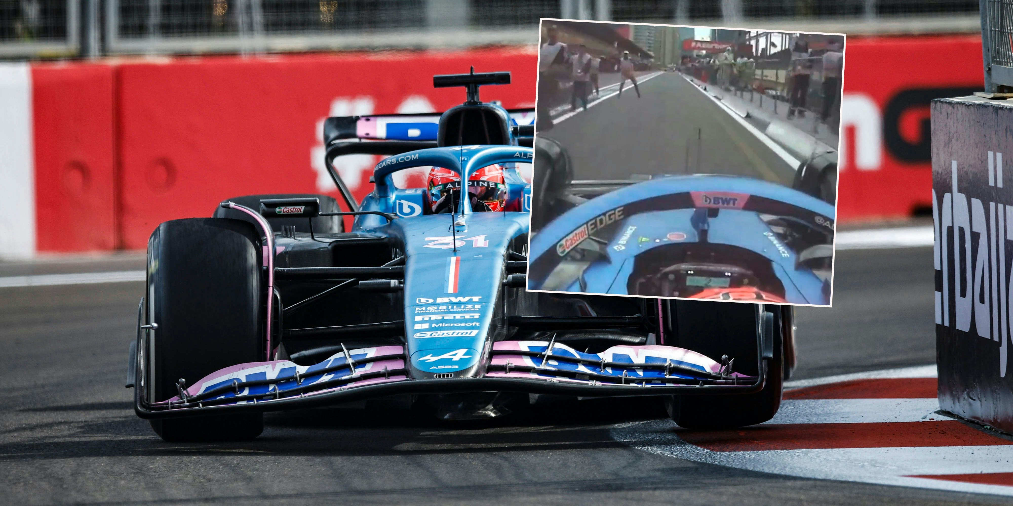 Die Fotografen retten sich vor Ocon.