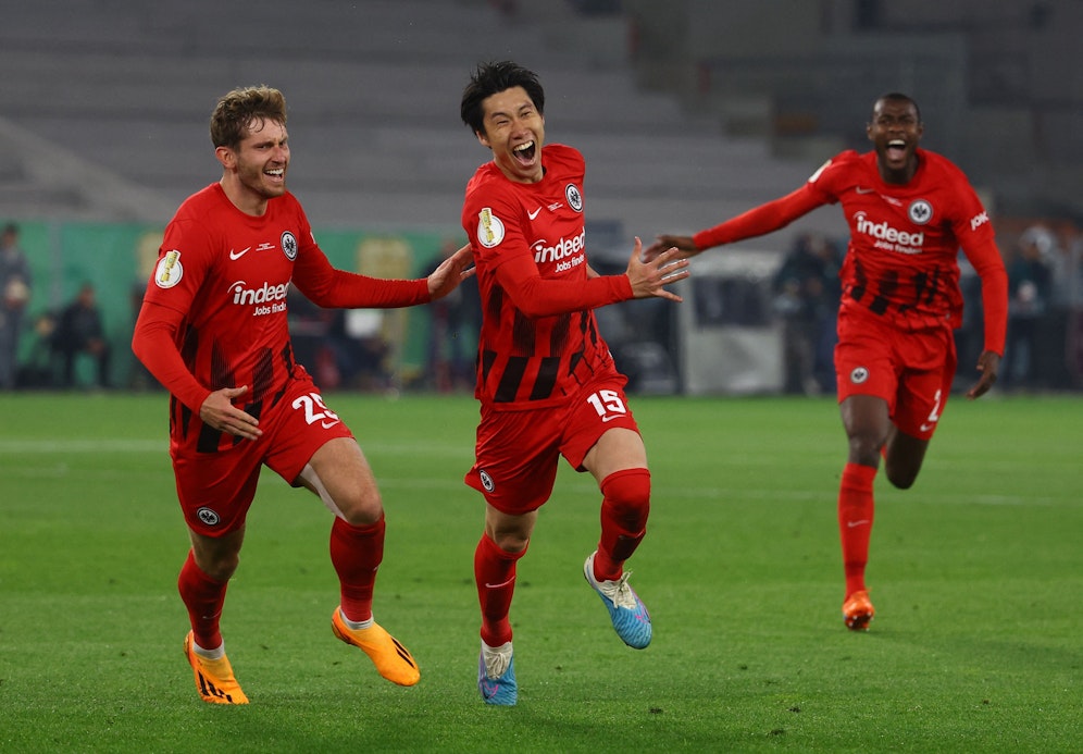 Großer Jubel bei Eintracht Frankfurt. 