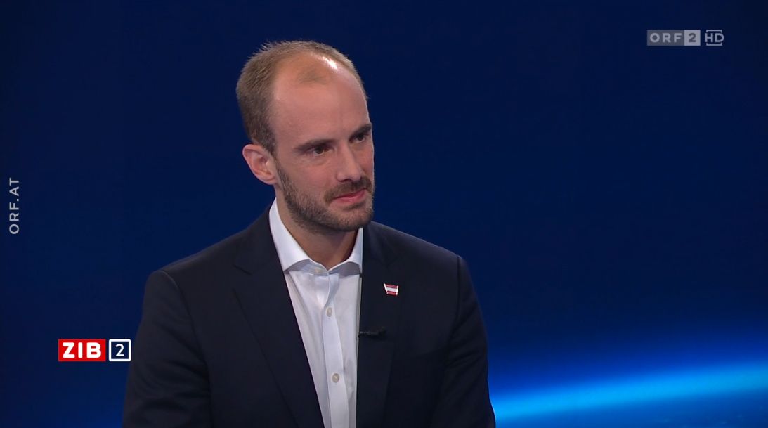 Digital-Staatssekretär Florian Tursky (VP) über Künstliche Intelligenz in der ZIB2 mit Maire-Claire Zimmermann am 4. Mai 2023.