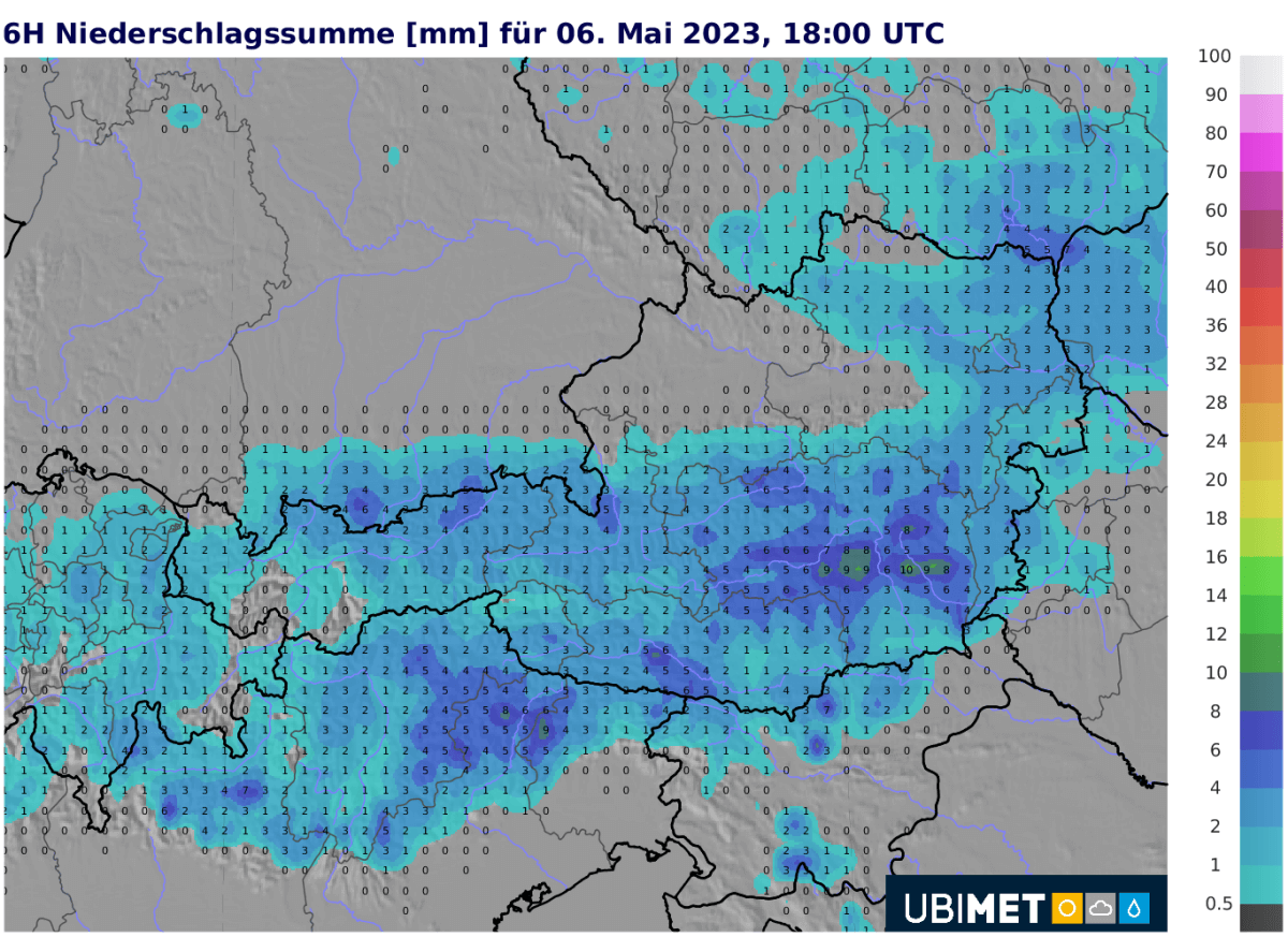 Niederschlagsprognose für Samstagnachmittag.