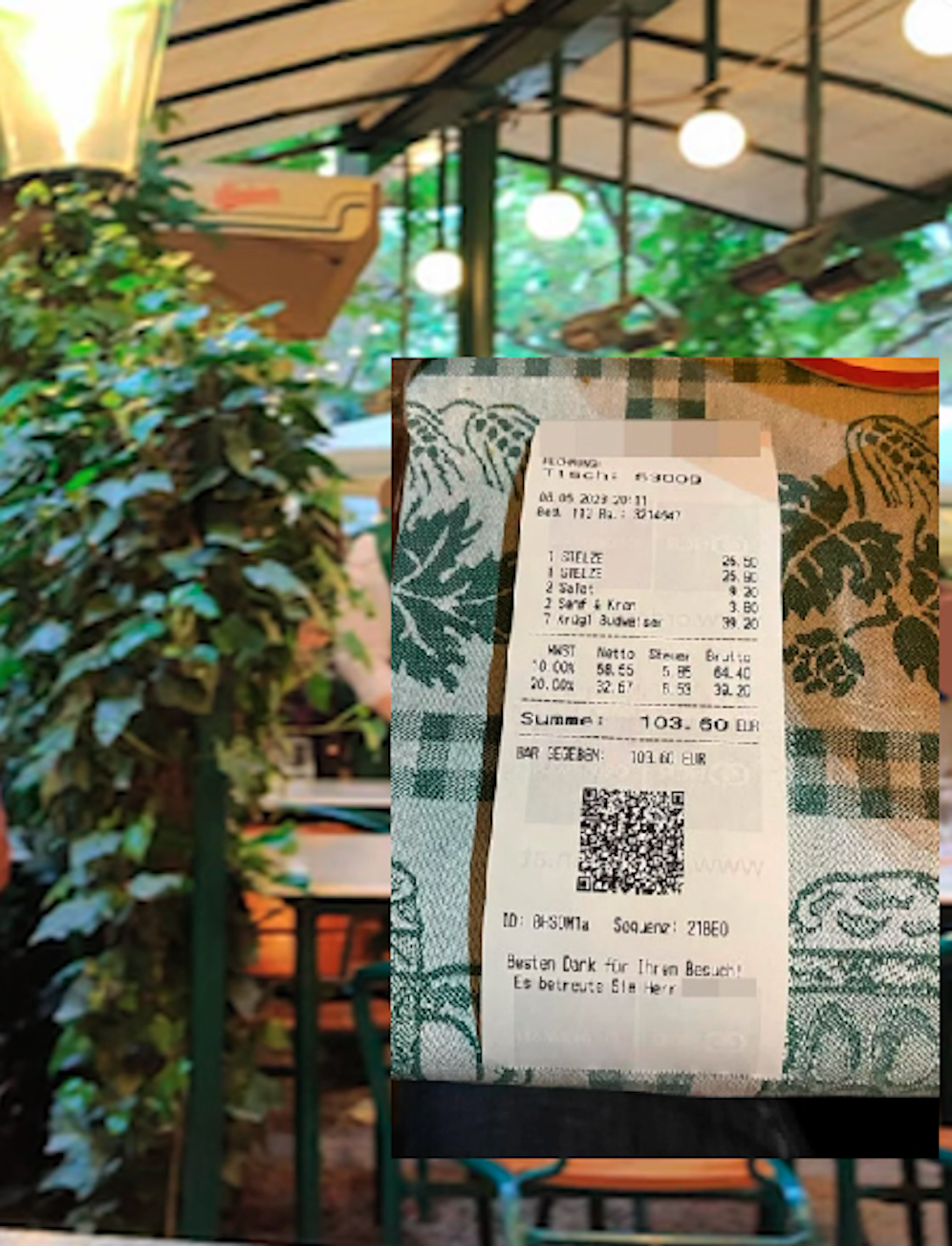 Die Rechnung machte 104 Euro aus - mit Trinkgeld 115 Euro.
