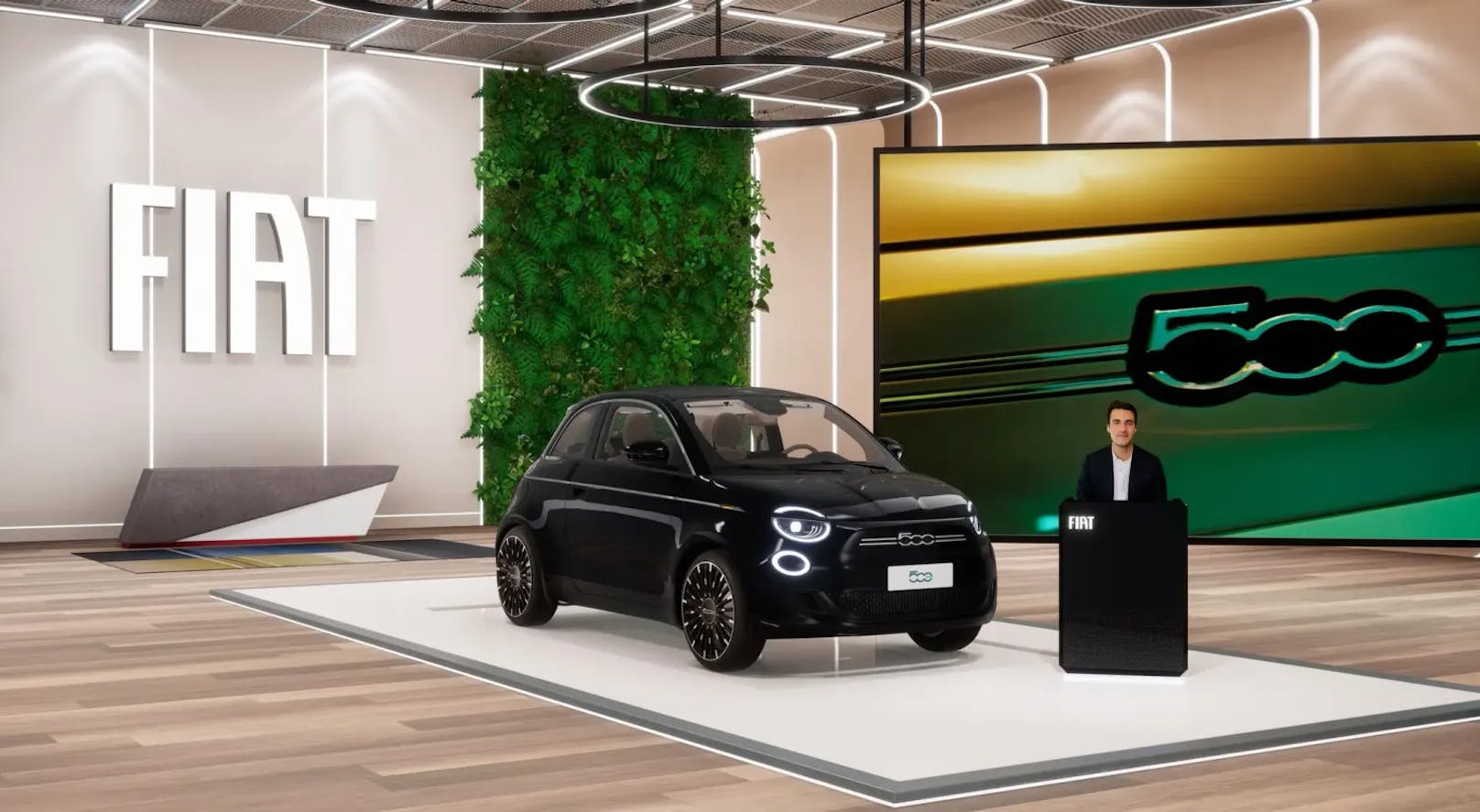 Auch im Metaverse-Store von Fiat trifft man auch einen realen Experten, der einem die neusten Modelle zeigt.