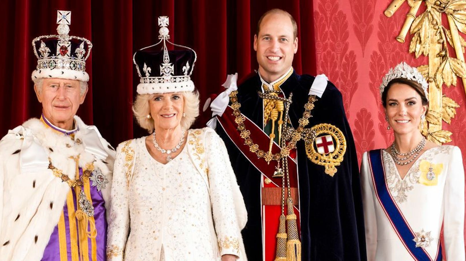 King Charles III. Queen Consort Camilla, Thronfolger Prinz William und Prinzessin Kate.