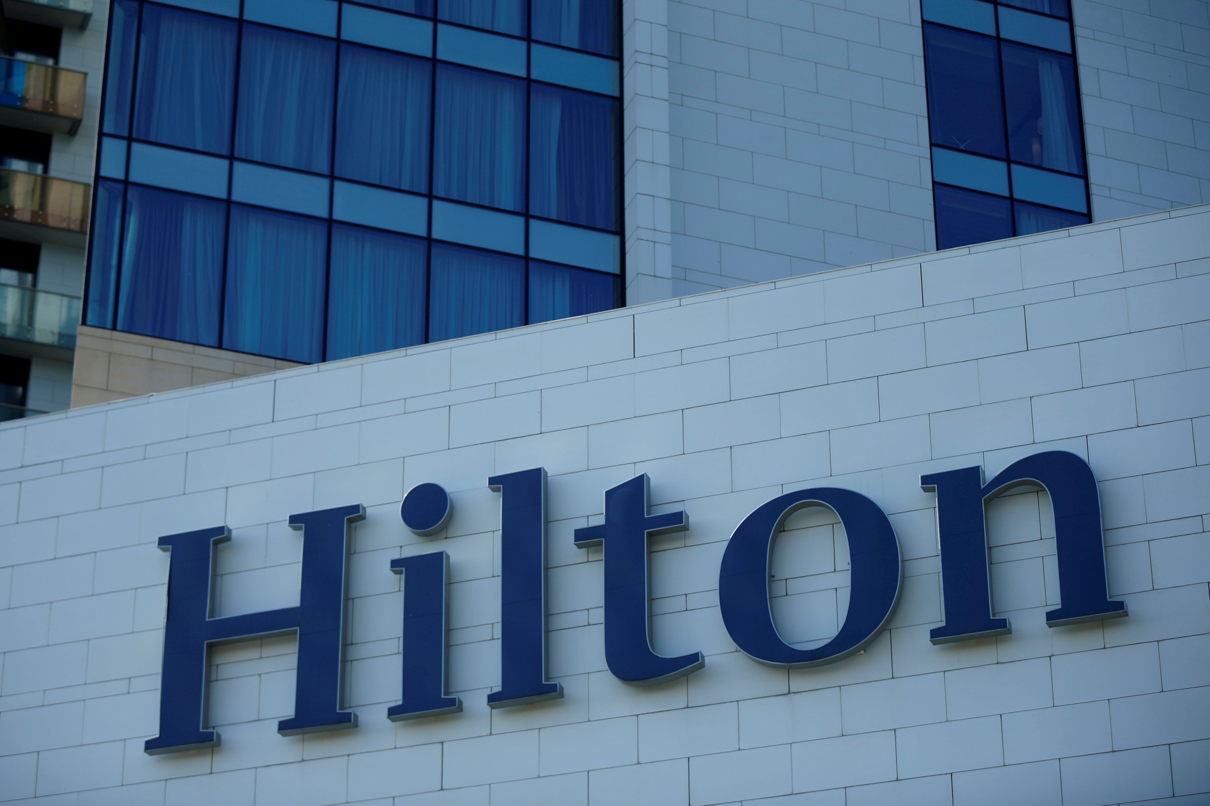 The logo of Hilton hotel is seen in Batumi, Georgia, May 2, 2016. REUTERS/David Mdzinarishvili/File Photo