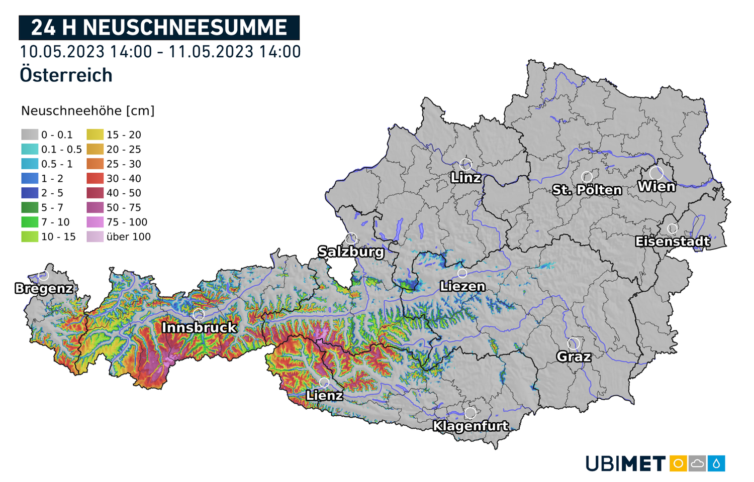 Insbesondere im Westen und Südwesten ist die Schneefallgrenze teils bis auf etwa 1.100 Meter abgesunken. 