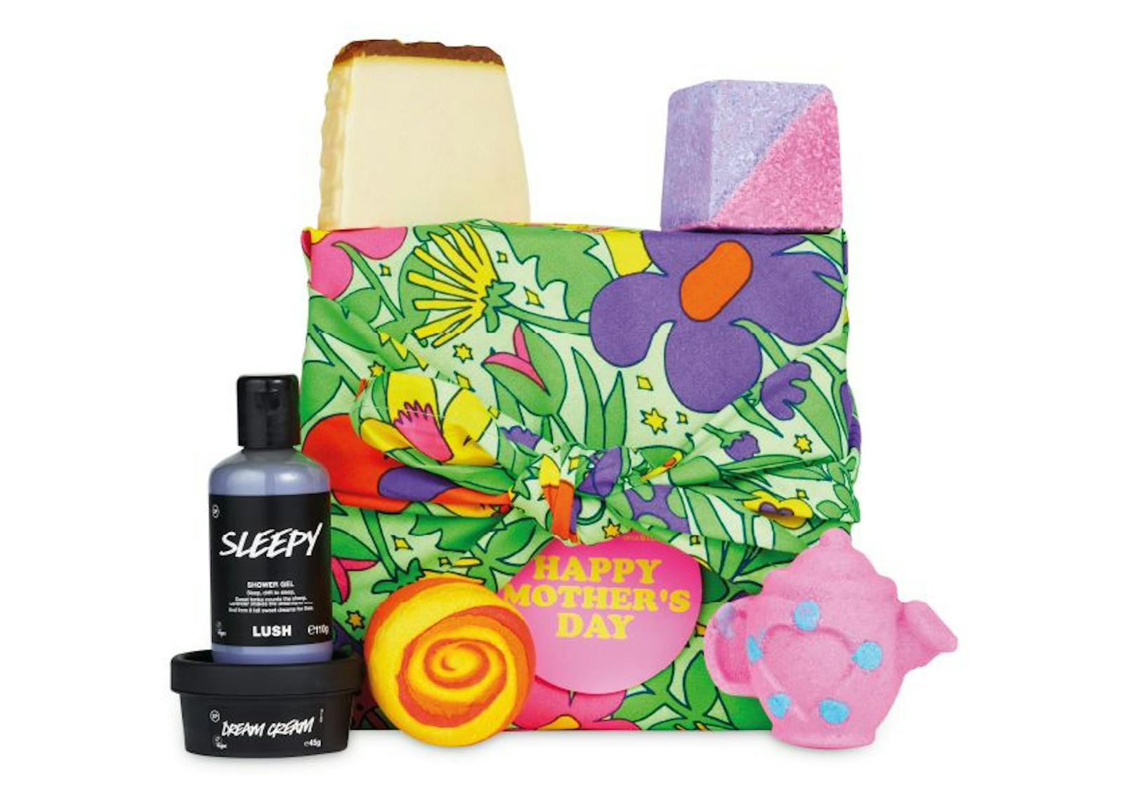 Das "Happy Mother's Day"-Geschenk von <strong>Lush</strong>, um 52,95 Euro gibt Mama den Raum zum Aufblühen mit sechs Bade- und Bodypflegeprodukte zum Entspannen.