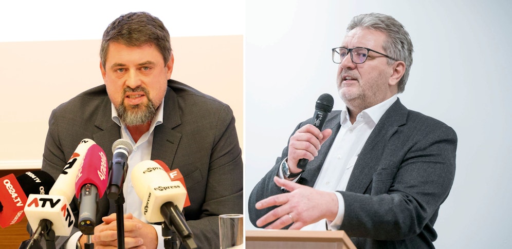 Ärztechef Ferenci (l.) und Gesundheitsstadtrat Hacker trafen sich im Wiener Rathaus.