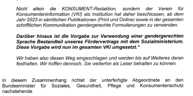 Laut Fördervertrag müssen die Konsumentenschützer "gendergerecht" formulieren.
