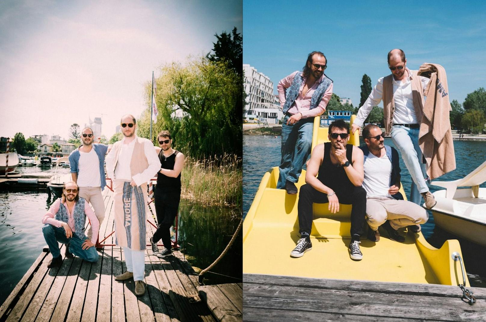 Die Band Wanda schickt allen "Amore" in Form von Zero-Waste-Badetüchern von Herka Frottier.