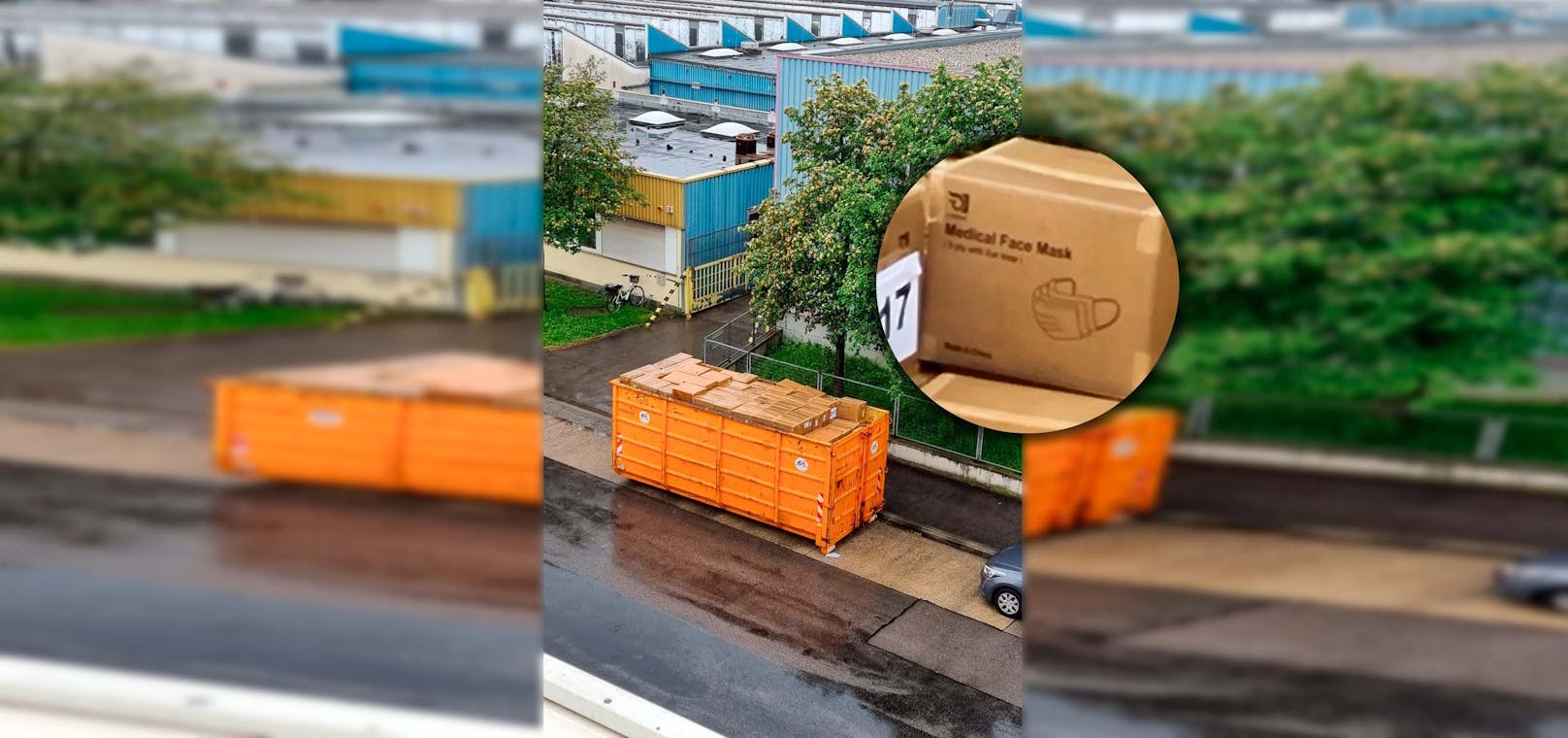 Ein <em>"Heute"</em>-Leserreporter sah einen riesigen Container mit unzähligen Kartons – der Inhalt: unverpackte FFP2-Masken.