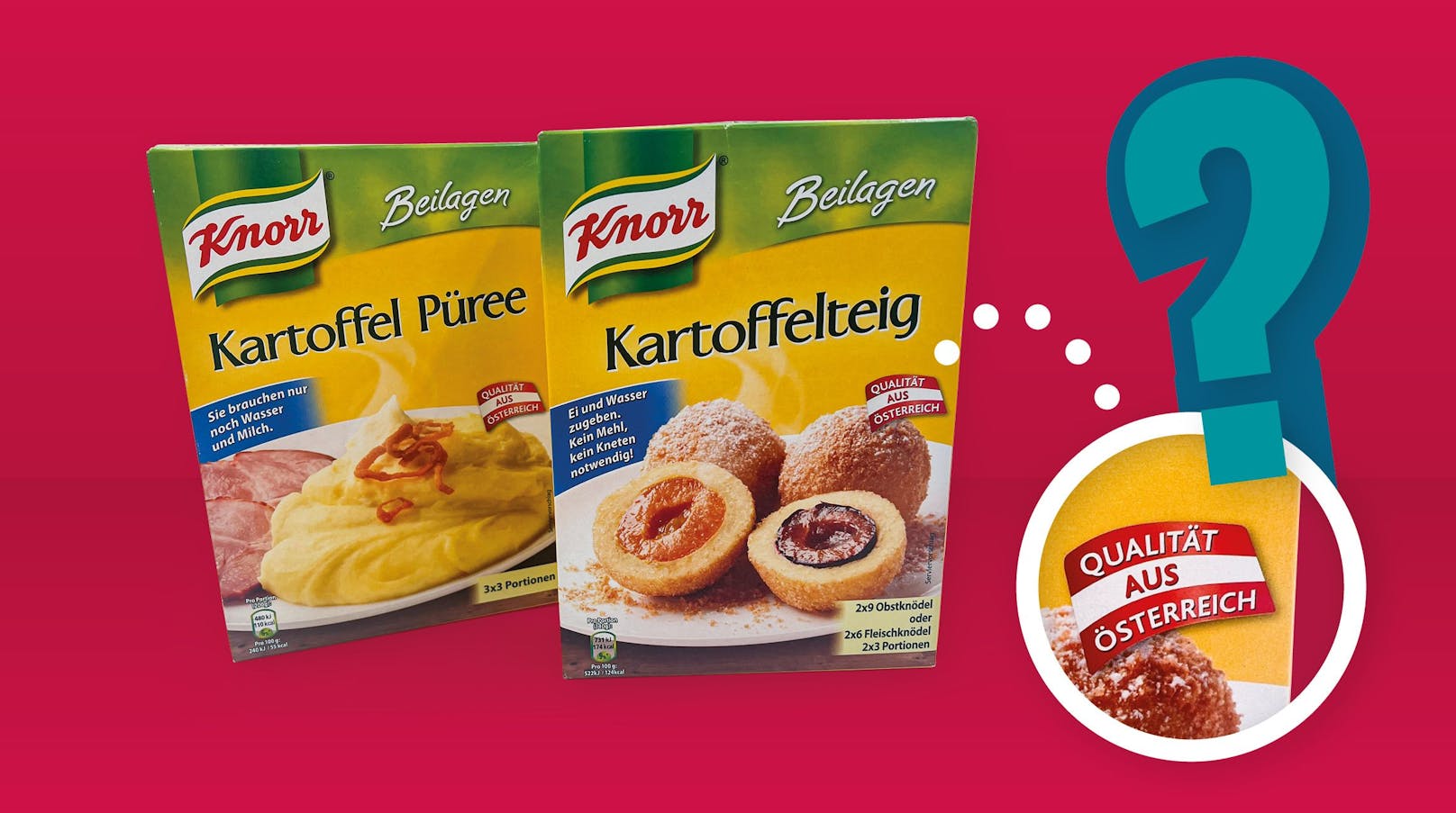 Knorr wirbt bei seinen Kartoffelprodukten mit "Qualität aus Österreich". Zur Herkunft der Kartoffeln gibt es keine weiteren Angaben. Hier müssen Konsument*innen davon ausgehen, dass die Kartoffeln aus Österreich stammen. Wieso gibt der Hersteller das dann aber nicht einfach an?