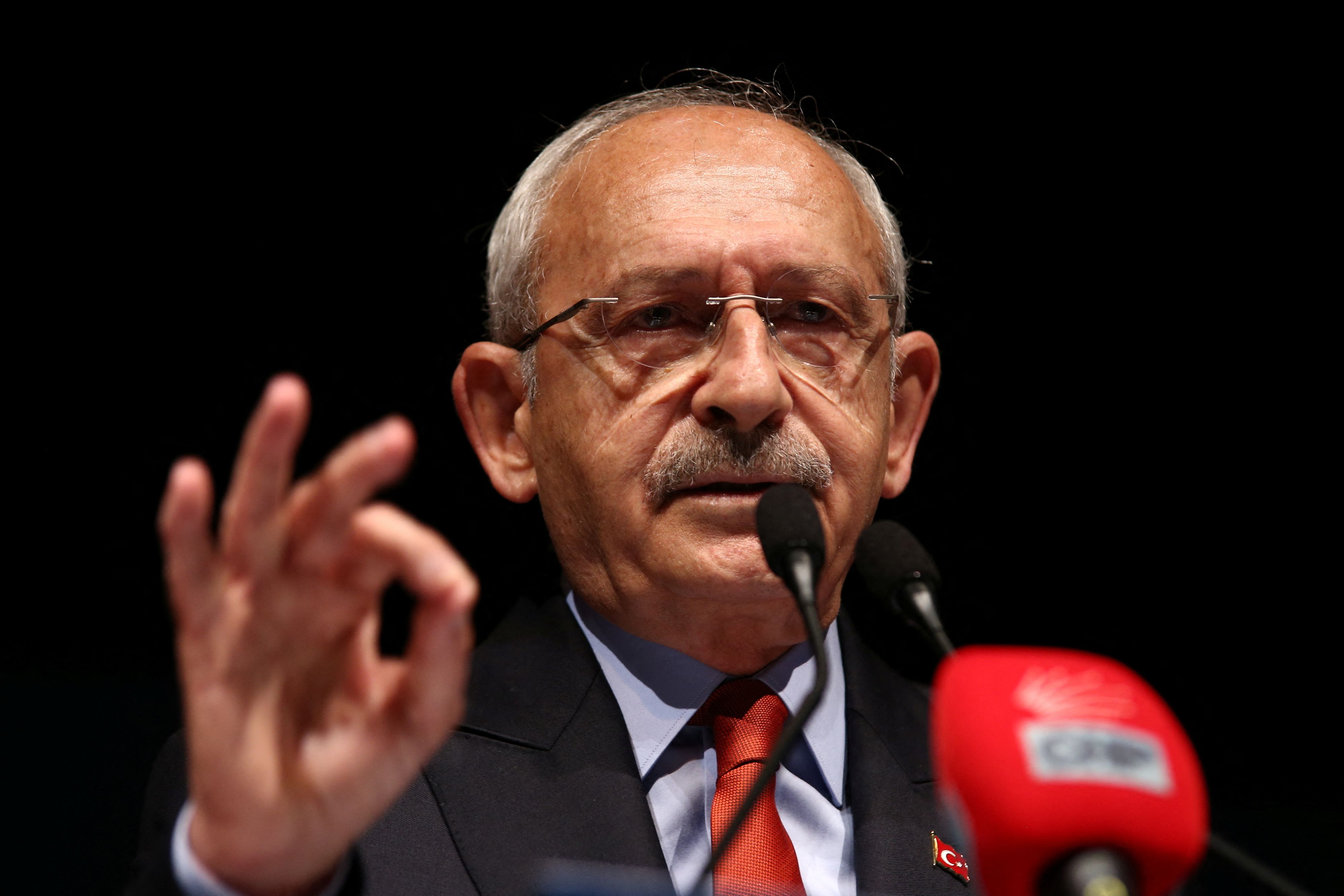 Kemal Kilicdaroglu, presidential candidate of Turkey's main opposition alliance, speaks during a press conference ahead of the May 28 runoff vote, in Ankara, Turkey May 18, 2023. REUTERS/Cagla Gurdogan