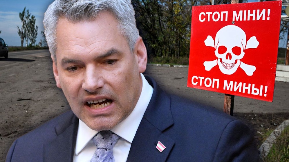 Karl Nehammer spricht sich gegen einen Bundesheer-Einsatz zur humanitären Landminen-Räumung in der Ukraine zu Kriegszeiten.