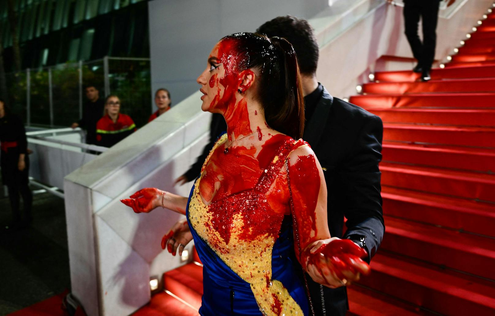 Die Frau nutzte den roten Teppich in Cannes für ihre Intervention zum Ukraine-Krieg. 