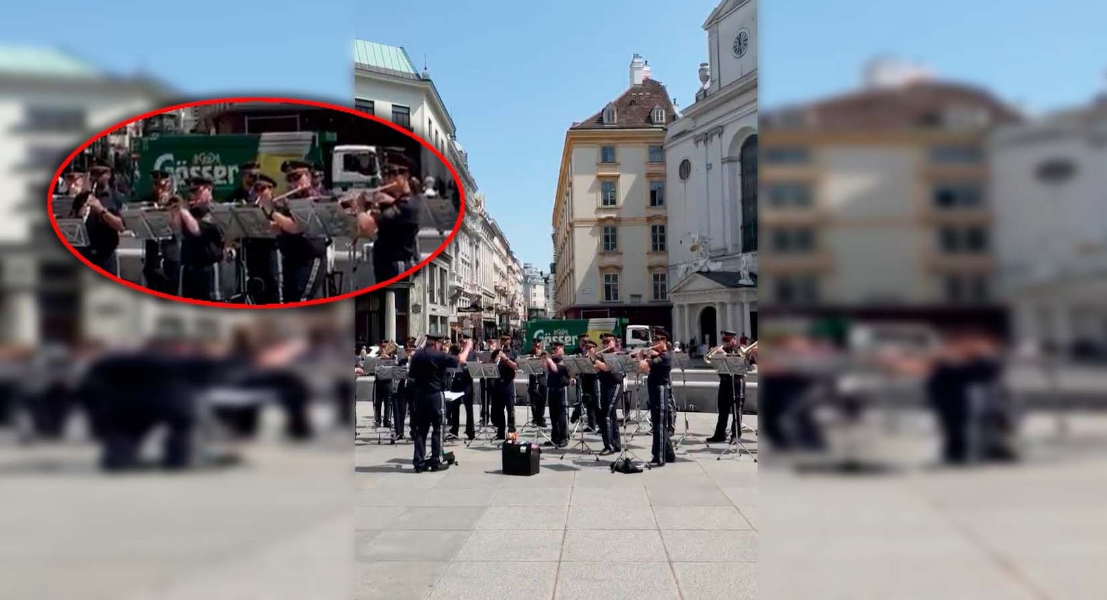 Beim Platzkonzert der Wiener Polizeimusik mutierte ein Bier-Lieferant ganz unverhofft zum Social-Media-Star.