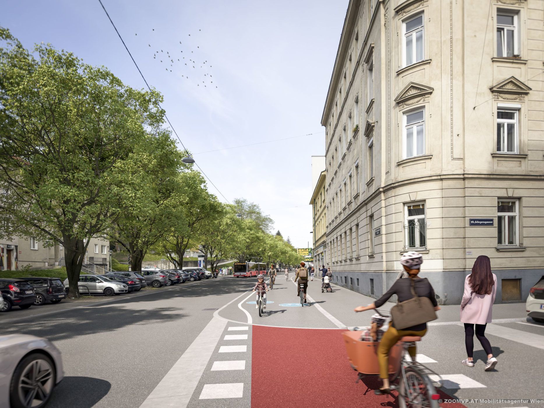 So soll der Radweg in der Krottenbachstraße in Wien-Döbling aussehen. 