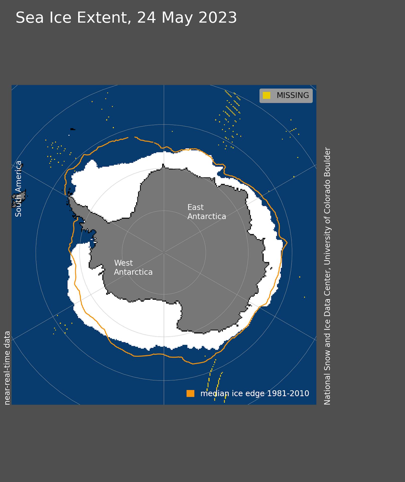 Negativrekord: Das Meereis in Arktis und Antarktis wird immer weniger. Im Bild die Situation am 24. Mai 2023.