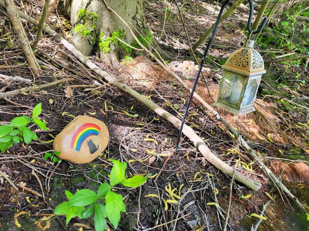 An einem kleinen Teich errichtete Pia Kräuchi zusammen mit ihrem Bruder eine Gedenkstätte für ihre Ende März verstorbene Mutter.