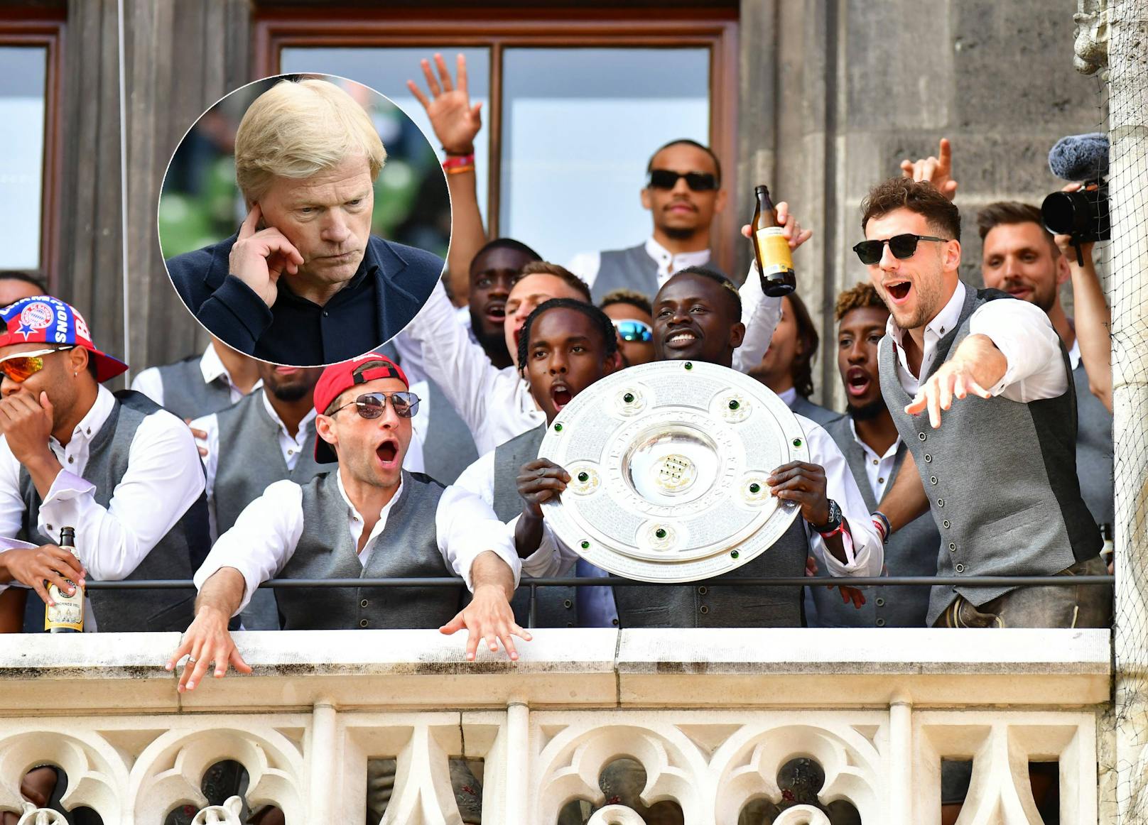 Die Bayern feierten auf dem Rathaus-Balkon, Kahn durfte nicht dabei sein.