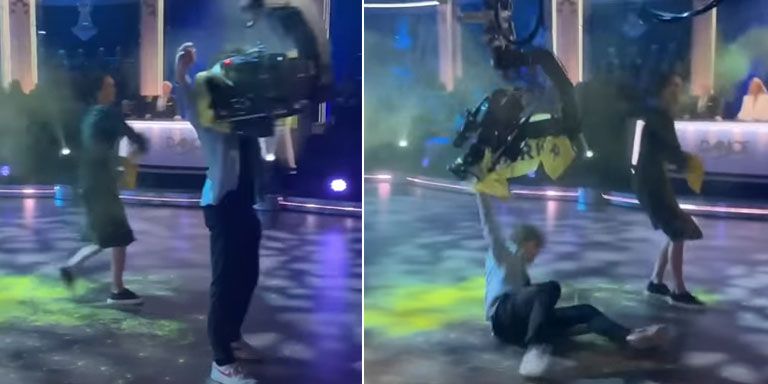 Der 18-jährige Klimaaktivist Otis Geijer wurde am Samstagabend während einer Störaktion von einem Kamerakran zu Boden geworfen. Er hat sich eigenen Angaben zufolge nicht verletzt. 