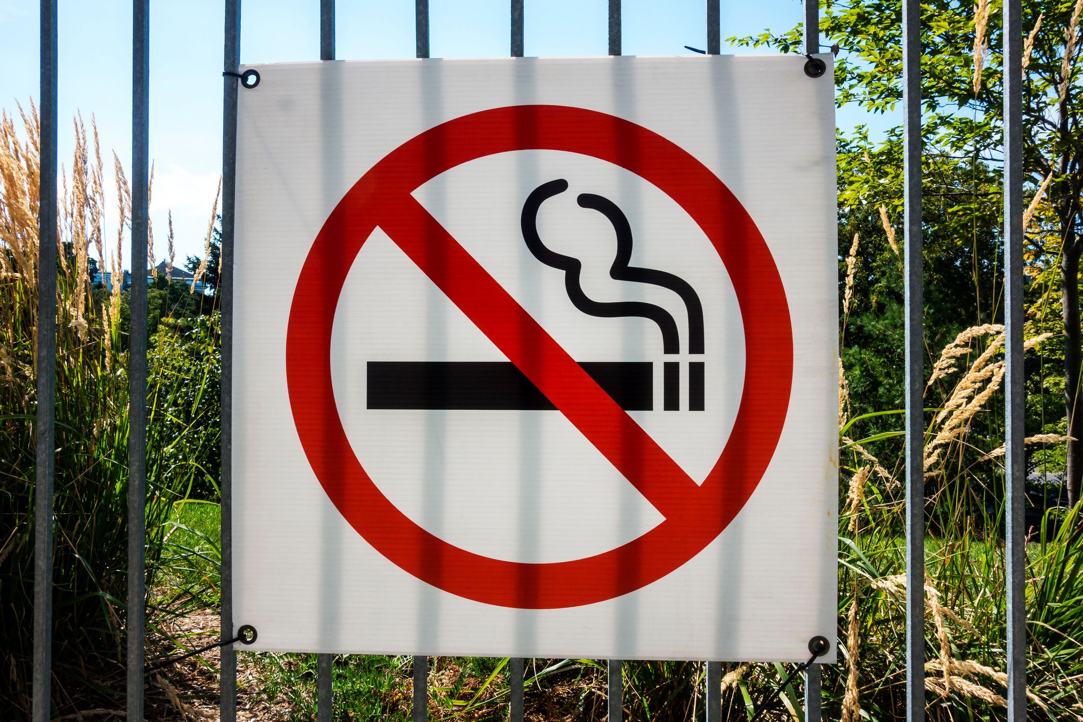 no smoking sign on a fence