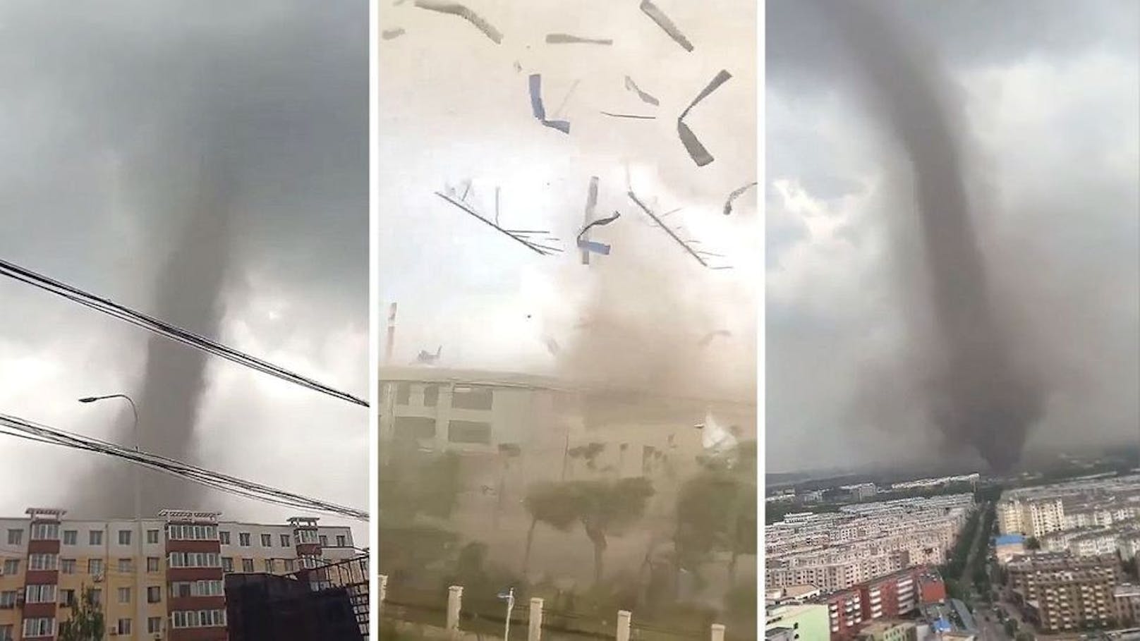 Furchterregender Anblick: Mehrere Tornados sorgen im Nordosten Chinas für Chaos.