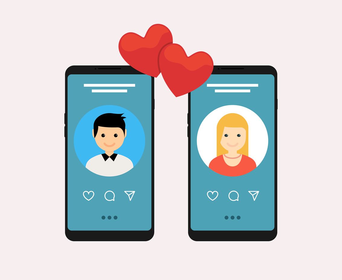 Dating app online mobile concept. Female male profile flat design. Couple match for relationship.