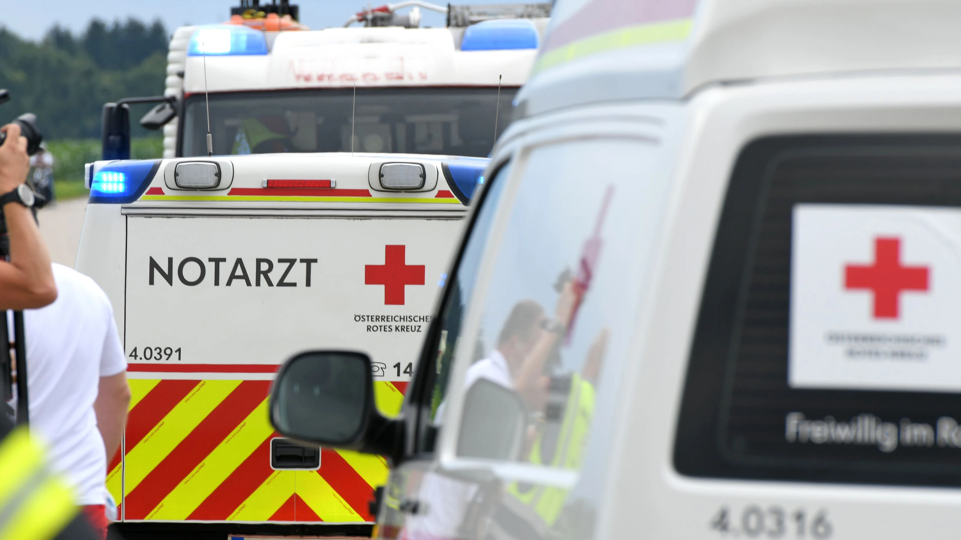 Emergency doctor vehicle and ambulance in Upper Austria, Austria, Europe