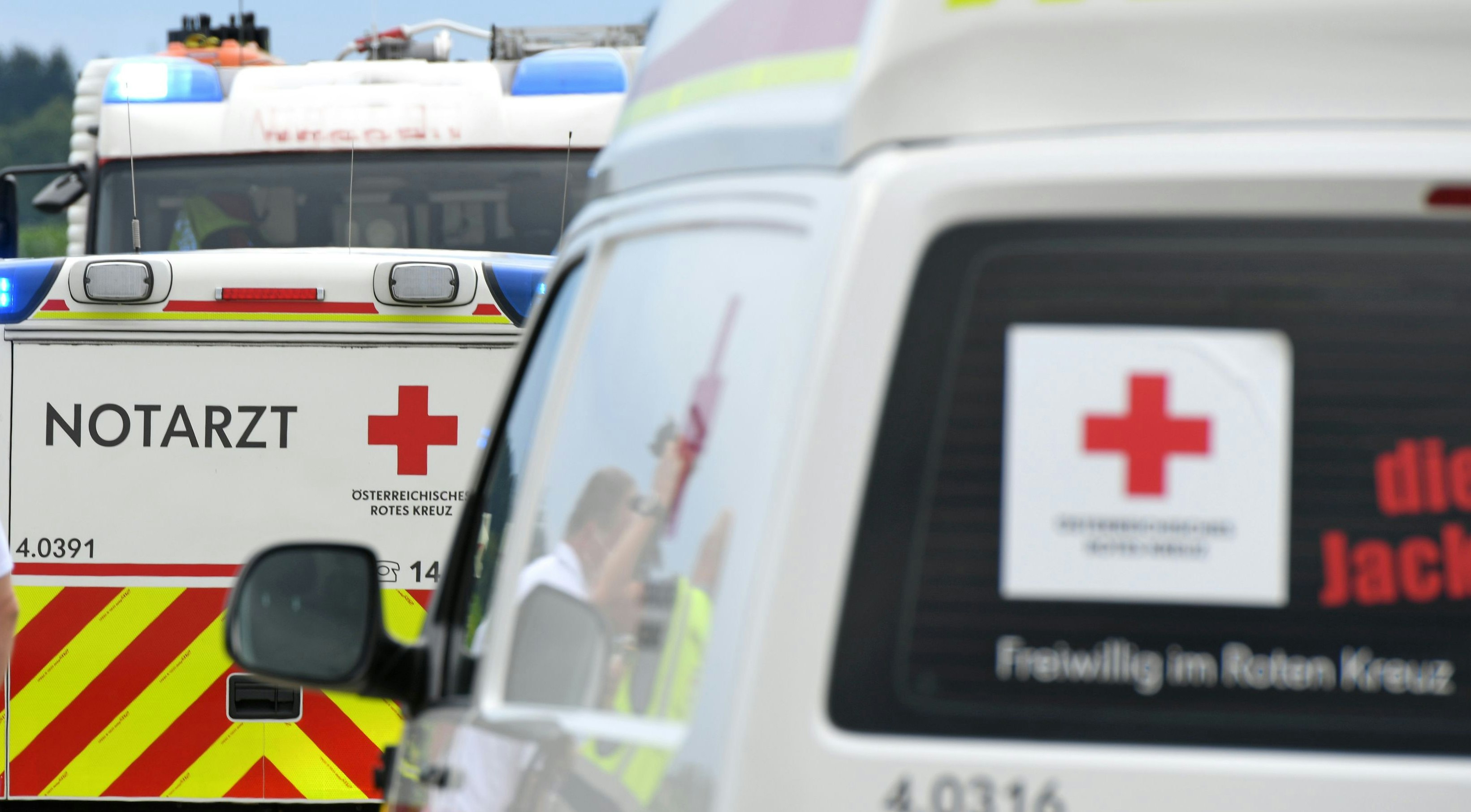 Emergency doctor vehicle and ambulance in Upper Austria, Austria, Europe