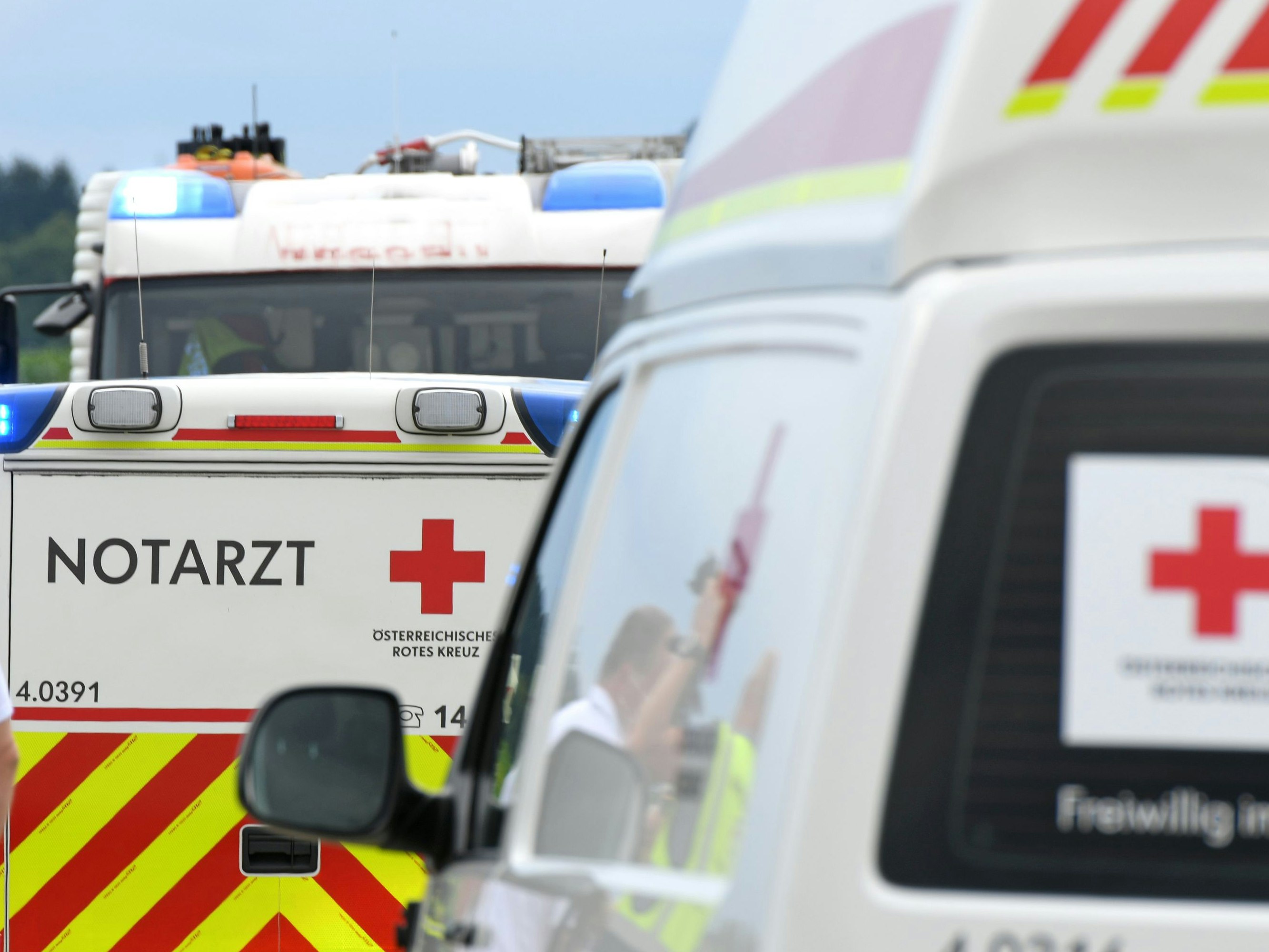 Emergency doctor vehicle and ambulance in Upper Austria, Austria, Europe