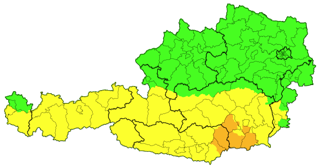 Die Wetter-Warnkarte um 14.30 Uhr.