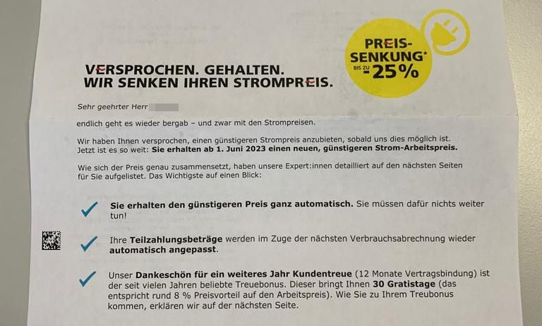 Das Schreiben der Energie AG