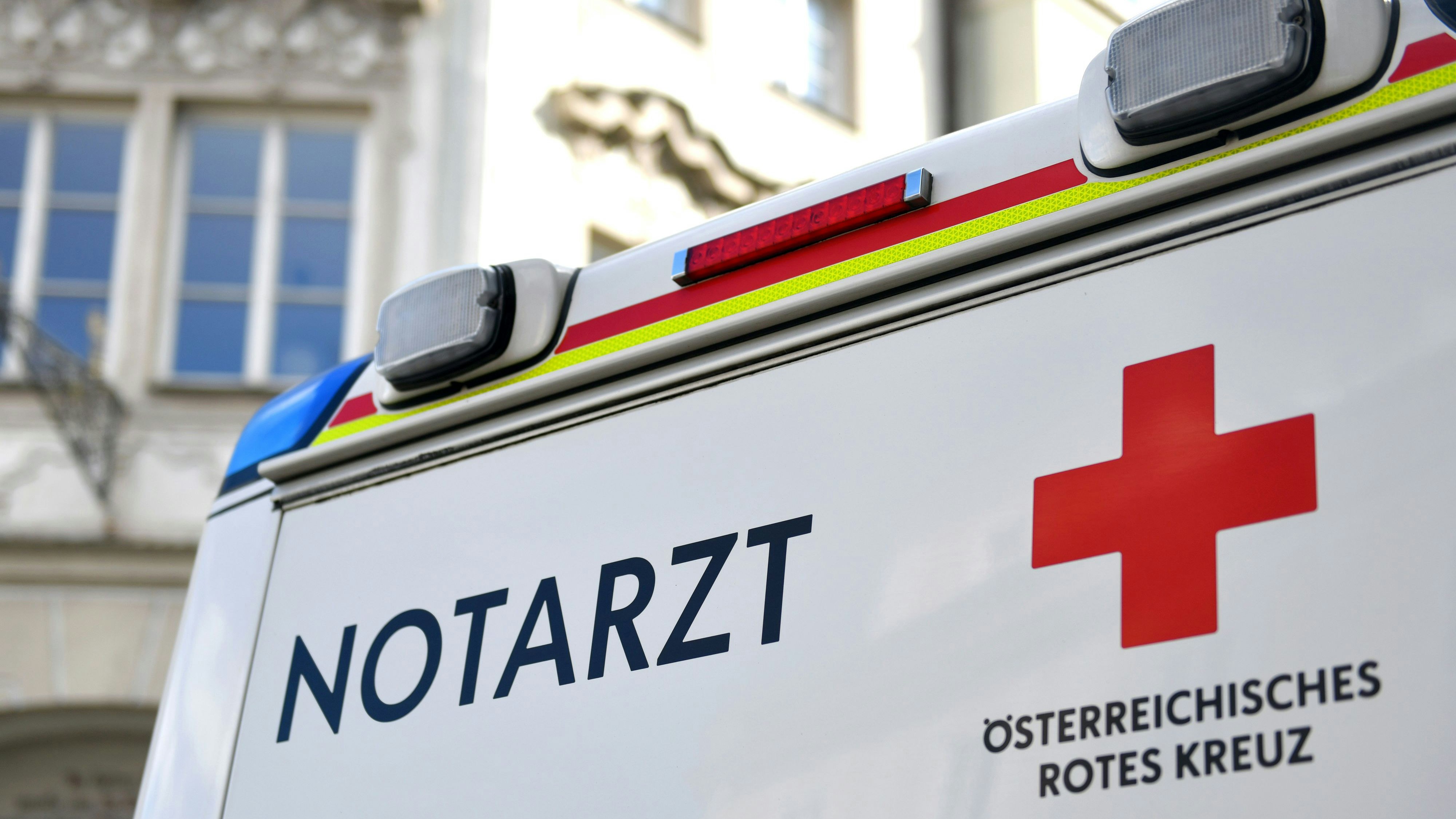 Emergency doctor vehicle from behind in Steyr, Austria, Europe