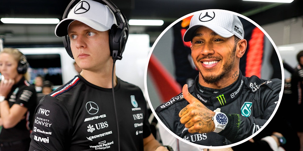 Lewis Hamilton (r.) adelt Mick Schumacher.