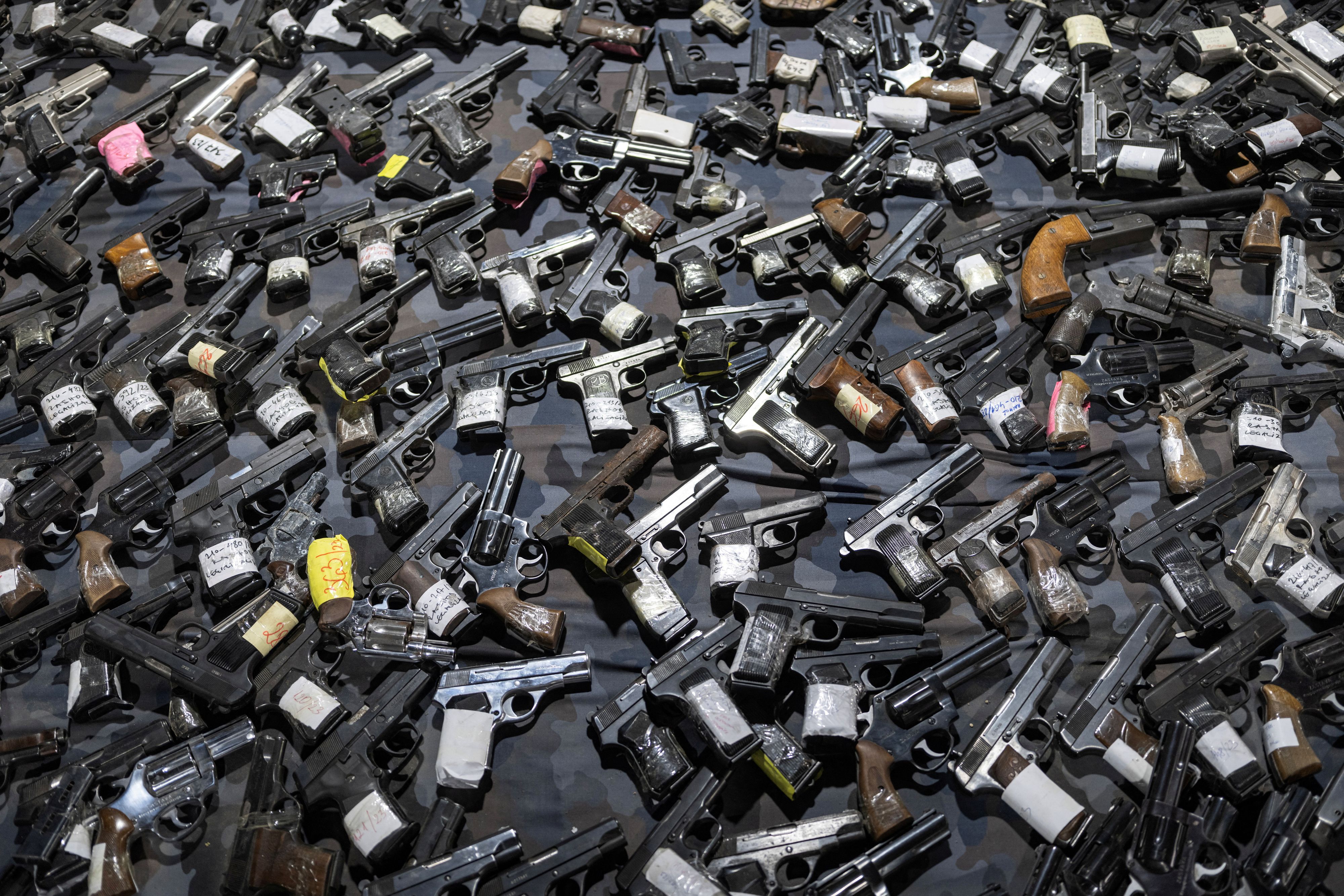Weapons handed over to police in the first ten days of gun amnesty are pictured in police storage following mass shootings in the country, near Smederevo, Serbia, May 14, 2023. REUTERS/Marko Djurica     TPX IMAGES OF THE DAY     